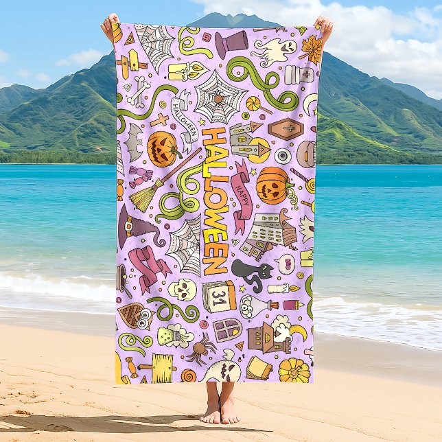 Serviette De Plage Motif de doodle Halloween mignon (Créateur téléchargé)