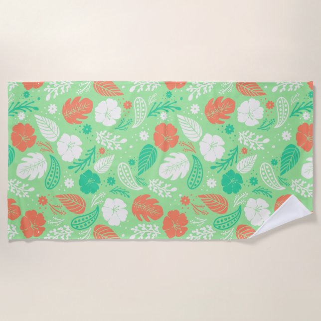 Serviette De Plage Motif de feuillage vert et orange (Devant)