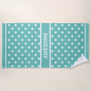 Serviette De Plage Motif de fleur à coeur blanc sur turquoise