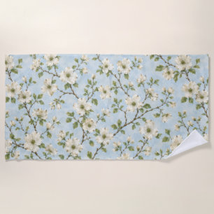 Serviette De Plage Motif de fleur de cornouiller du Sud sur fond bleu