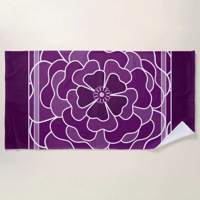 Serviette De Plage Motif de fleurs abstraites violet foncé (Devant)