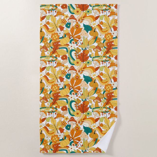 Serviette De Plage Motif de fleurs de champignons Super rétro (Devant)
