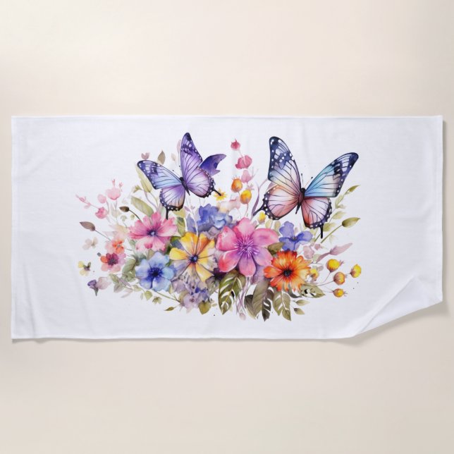 Serviette De Plage Motif de fleurs de papillon (Devant)