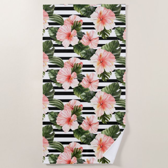 Serviette De Plage Motif de fleurs d'Hibiscus tropicaux (Devant)