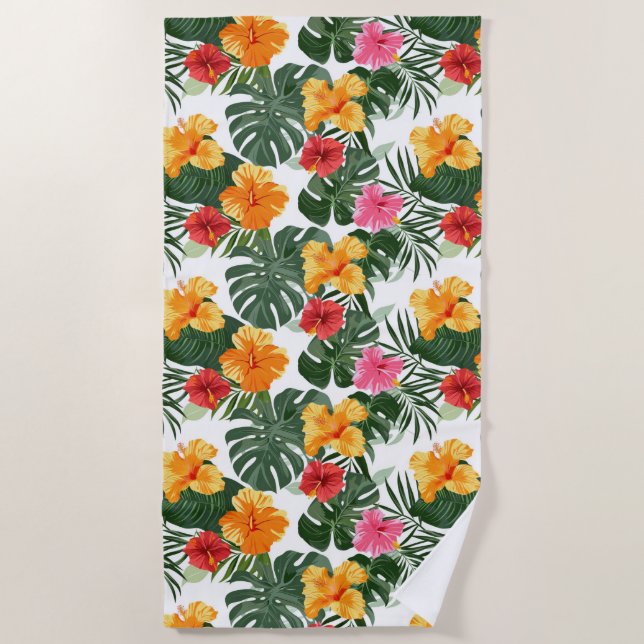 Serviette De Plage Motif de fleurs d'Hibiscus tropicaux (Devant)