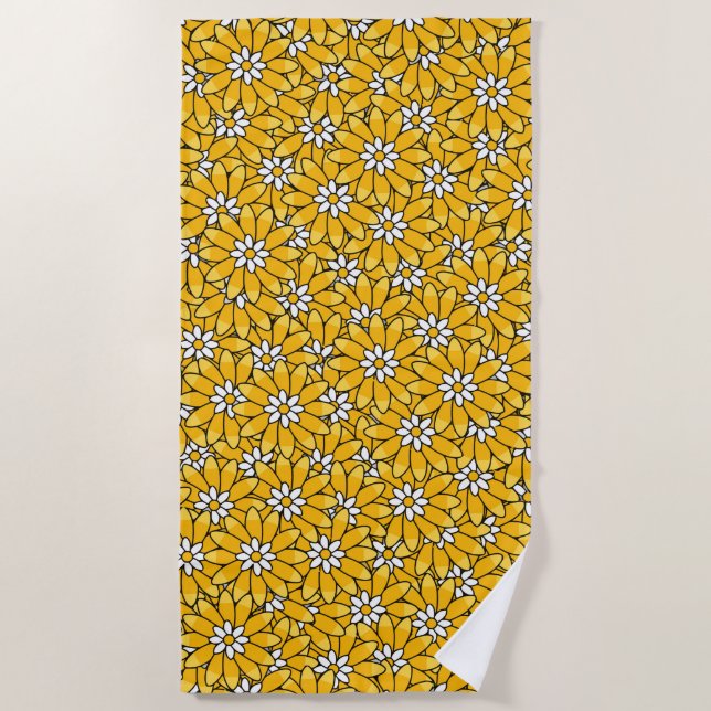 Serviette De Plage Motif de fleurs jaune vif ensoleillé (Devant)