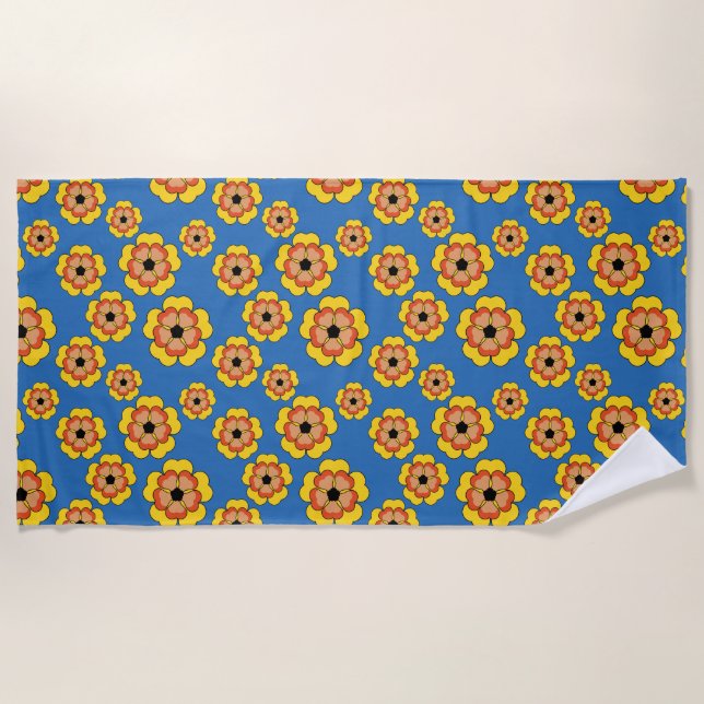 Serviette De Plage Motif de fleurs orange jaune (Devant)
