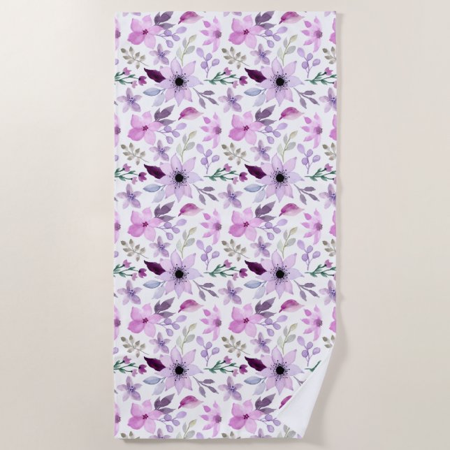 Serviette De Plage Motif de fleurs rose et violet élégant (Devant)