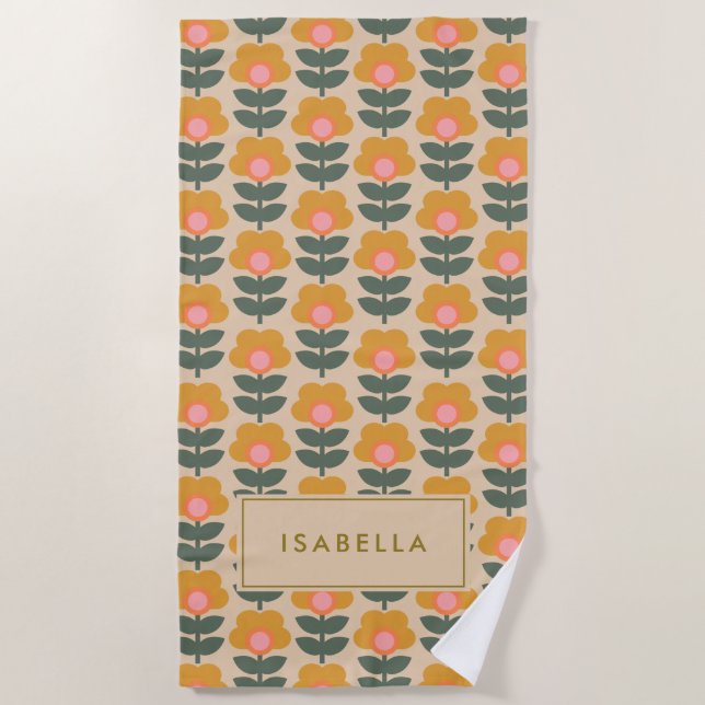 Serviette De Plage Motif de fleurs scandinave personnalisé (Devant)