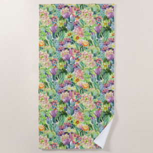 Serviette De Plage Motif de floraison exotique de cactus d'aquarelle