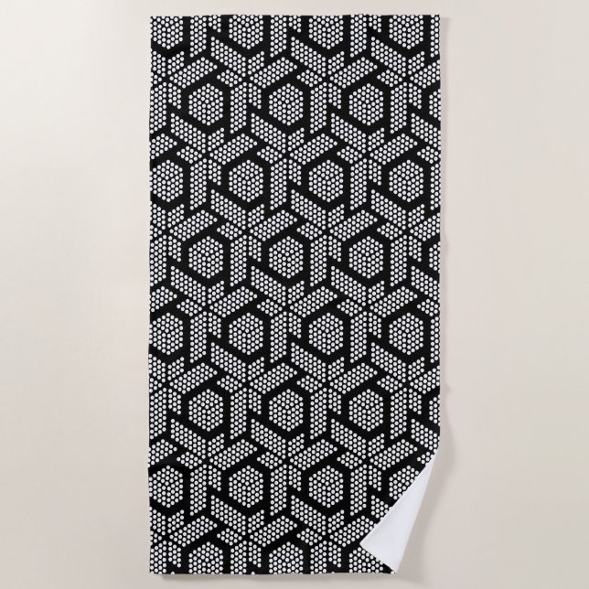 Serviette De Plage Motif de formes totalisées géométriques noires et  (Devant)