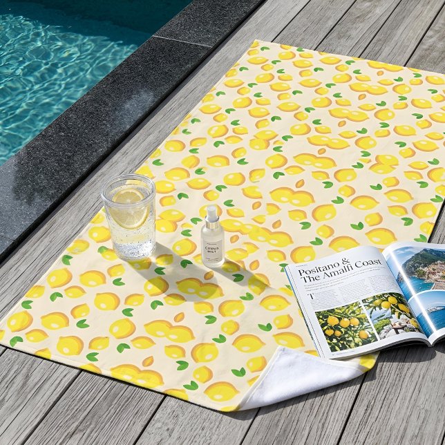 Serviette De Plage Motif de fruit d'agrumes de citron d'été méditerra (Créateur téléchargé)