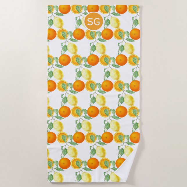 Serviette De Plage Motif de fruits citriques citron orange  (Devant)
