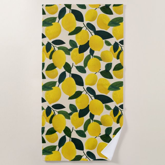 Serviette De Plage Motif de fruits d'agrumes Citrons d'été Méditerran (Devant)
