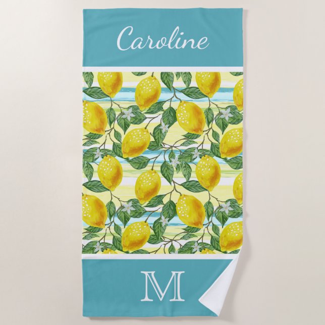 Serviette De Plage Motif de fruits de citron d'été Tropical Hip Perso (Devant)