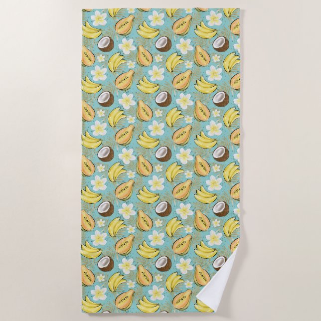 Serviette De Plage Motif de fruits tropicaux d'été (Devant)