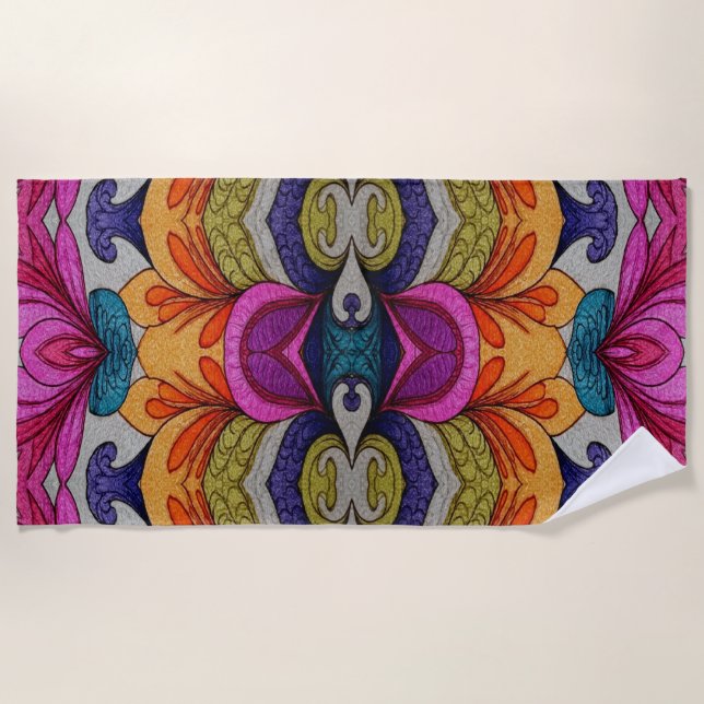 Serviette De Plage Motif de fusion florale abstraite vibrante (Devant)