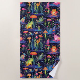 Serviette De Plage Motif de grenouilles néons vibrantes