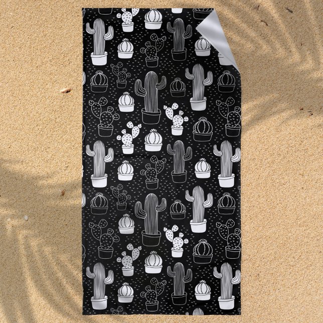 Serviette De Plage Motif de gribouillis noir et blanc (Créateur téléchargé)