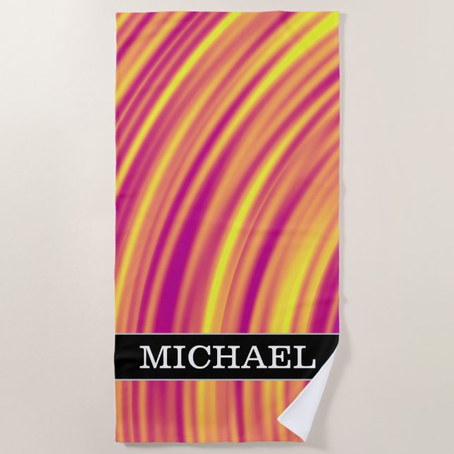 Serviette De Plage Motif de jaune, orange et par pourpre courbé (Devant)