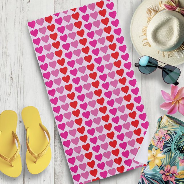 Serviette De Plage Motif de la Saint-Valentin Cœurs Fuchsia Rose Roug (Créateur téléchargé)