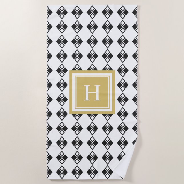 Serviette De Plage Motif de l'arlequin moderne Monogramme (Devant)