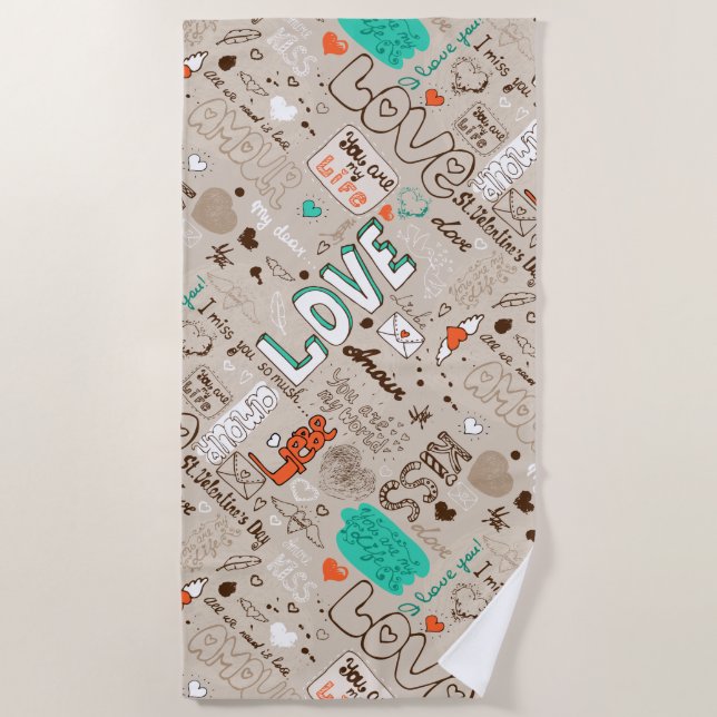 Serviette De Plage Motif de lettre d'amour sans couture (Devant)
