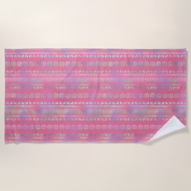 Serviette De Plage Motif de licorne bohème iridescent (Devant)