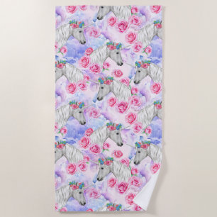 Serviette De Plage Motif de licornes et de roses