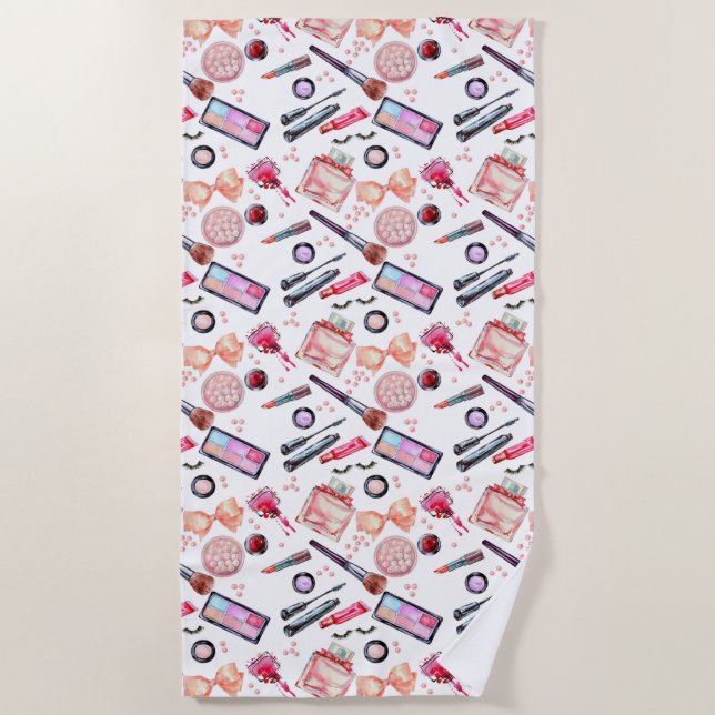 Serviette De Plage Motif de maquillage d'aquarelle (Devant)