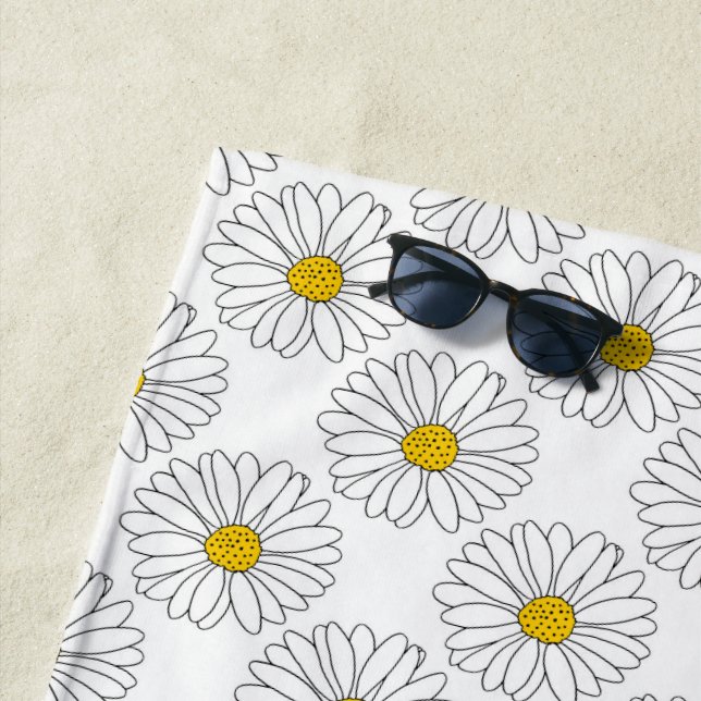 Serviette De Plage Motif de marguerite jaune blanc (En situation)