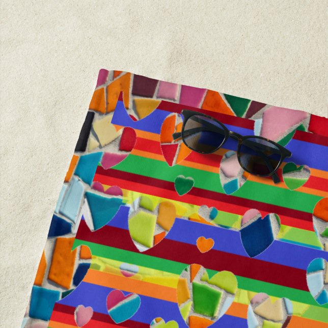 Serviette De Plage Motif de mosaïque Abstrait Heart Beach Towel (En situation)