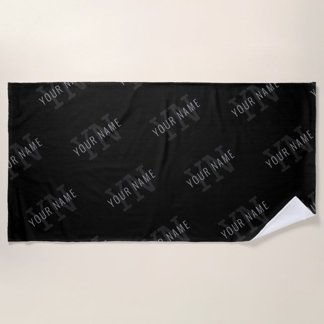Serviette De Plage Motif de nom de très gris foncé et de monogramme n (Devant)