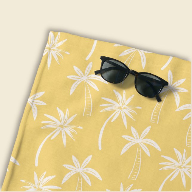 Serviette De Plage Motif de palmier tropical jaune (yellow and white palm tree beach towel)