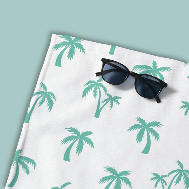 Serviette De Plage Motif de palmier tropical vert de mer (light green and white palm tree beach towel)