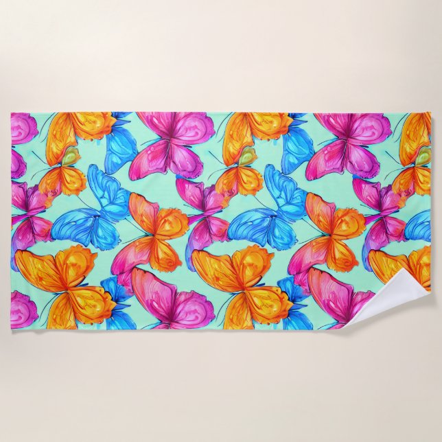 Serviette De Plage Motif de papillons colorés (Devant)