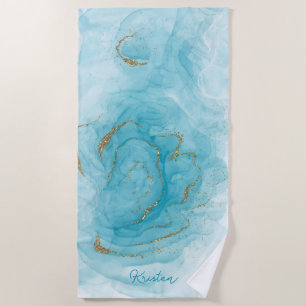 Serviette De Plage Motif de peinture et de Parties scintillant turquo