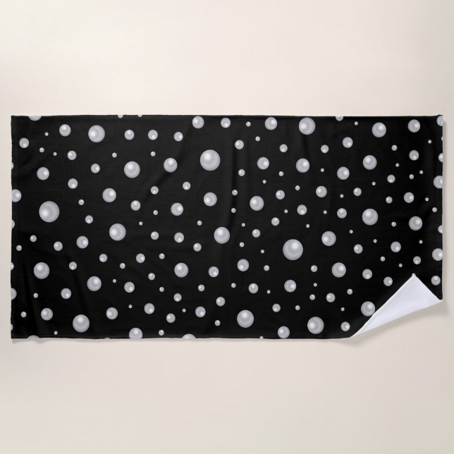 Serviette De Plage Motif de perle sur fond noir (Devant)