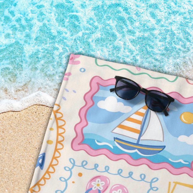 Serviette De Plage Motif de plage estivale Cute Beach  (Créateur téléchargé)