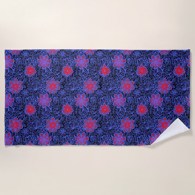 Serviette De Plage Motif de plantes A13.b Fond noir (Devant)