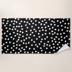 Serviette De Plage Motif de points Random Polka moderne noir et blanc