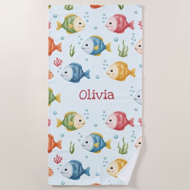 Serviette De Plage Motif de poissons tropicaux ludiques (Devant)