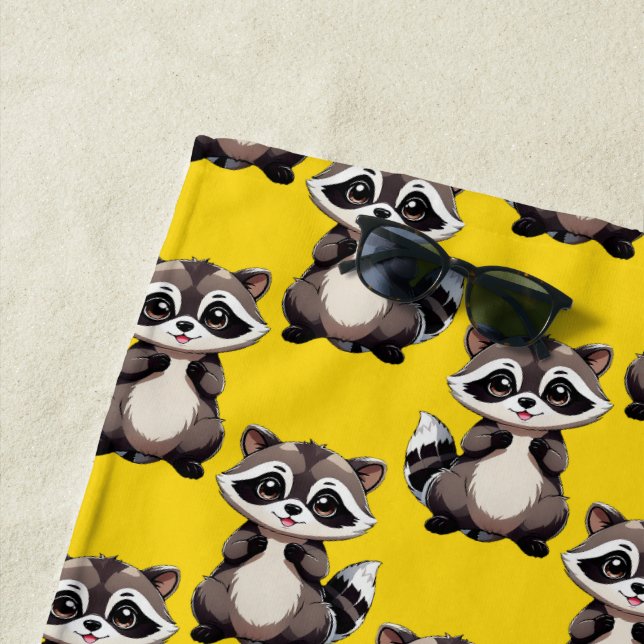 Serviette De Plage Motif de Raton Laveur Jaune  (En situation)