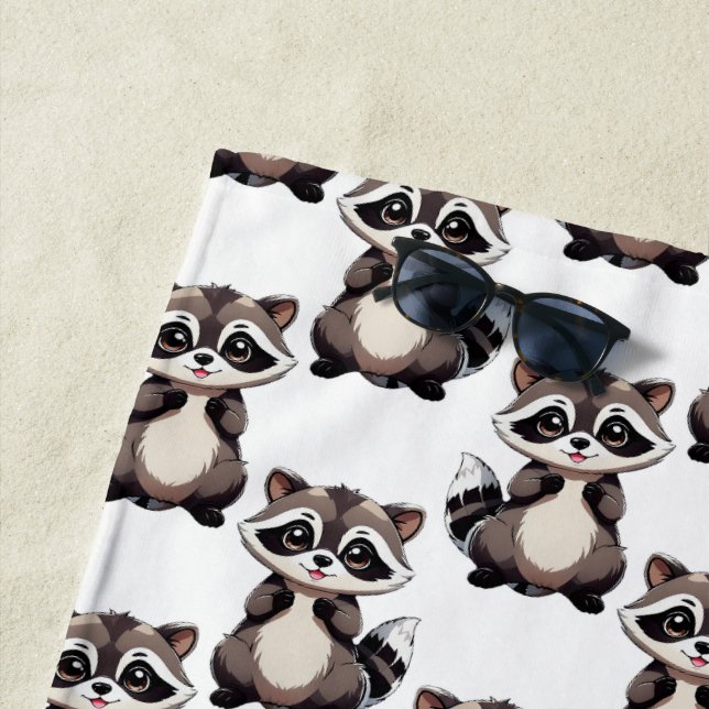 Serviette De Plage Motif de Raton Laveur Noir  (En situation)