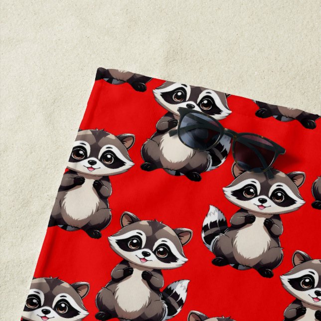 Serviette De Plage Motif de Raton laveur Rouge  (En situation)
