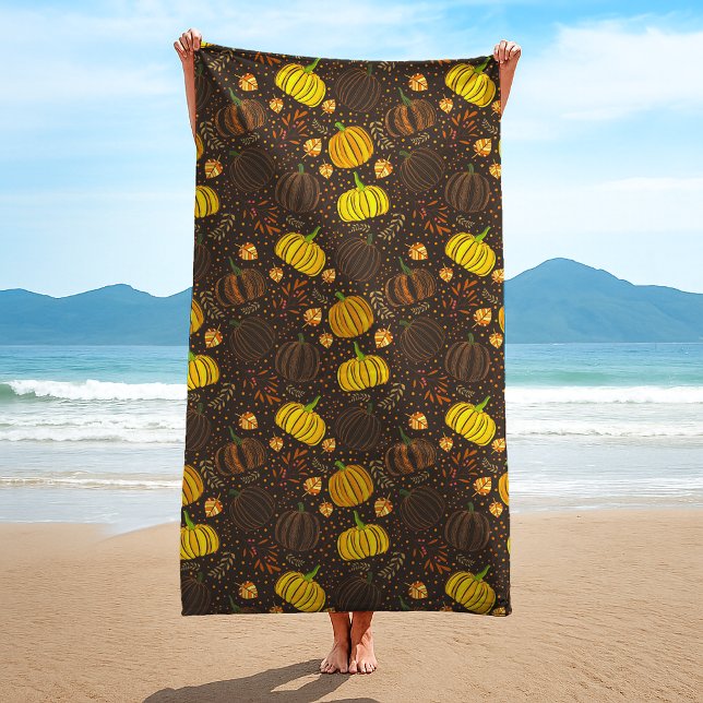 Serviette De Plage Motif de récolte d'automne de citrouilles (Créateur téléchargé)