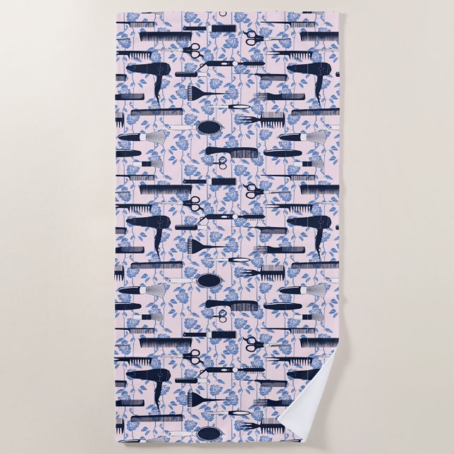 Serviette De Plage Motif de rose de bleu de soin de beauté (Devant)