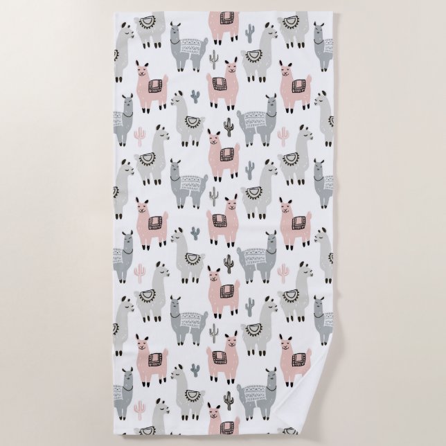 Serviette De Plage Motif de sourire de lamas (Devant)