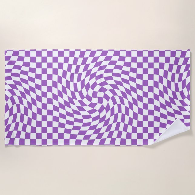 Serviette De Plage Motif de tableau de À damiers violet et blanc (Devant)