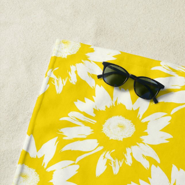 Serviette De Plage Motif de tournesol jaune et blanc (En situation)